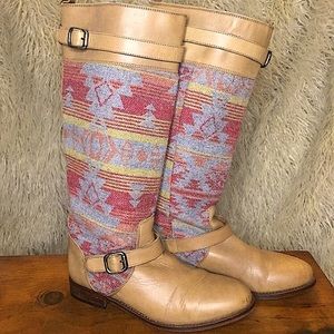 southwestern leather and wool Moto boot